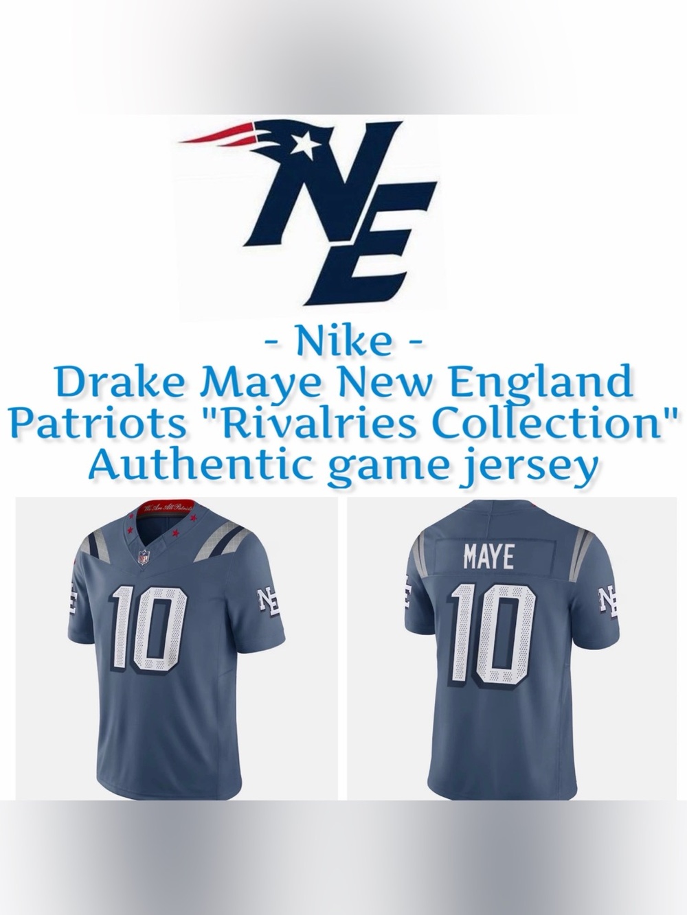 Nike - Drake Maye New England Patriots  Rivalries Collection game jersey - NWT